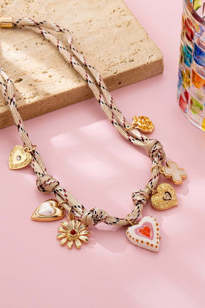 Ivory & Red cord Multi-Charm Boho Necklace | 80N92742