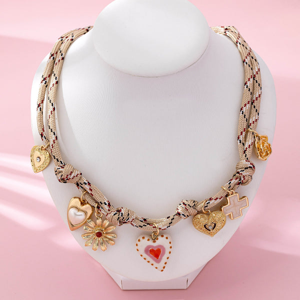 Ivory & Red cord Multi-Charm Boho Necklace | 80N92742