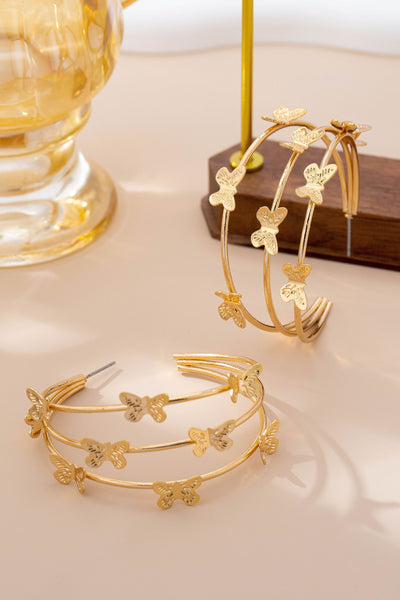 Gold-Tone Triple Butterfly Hoop Earrings | 80E61577