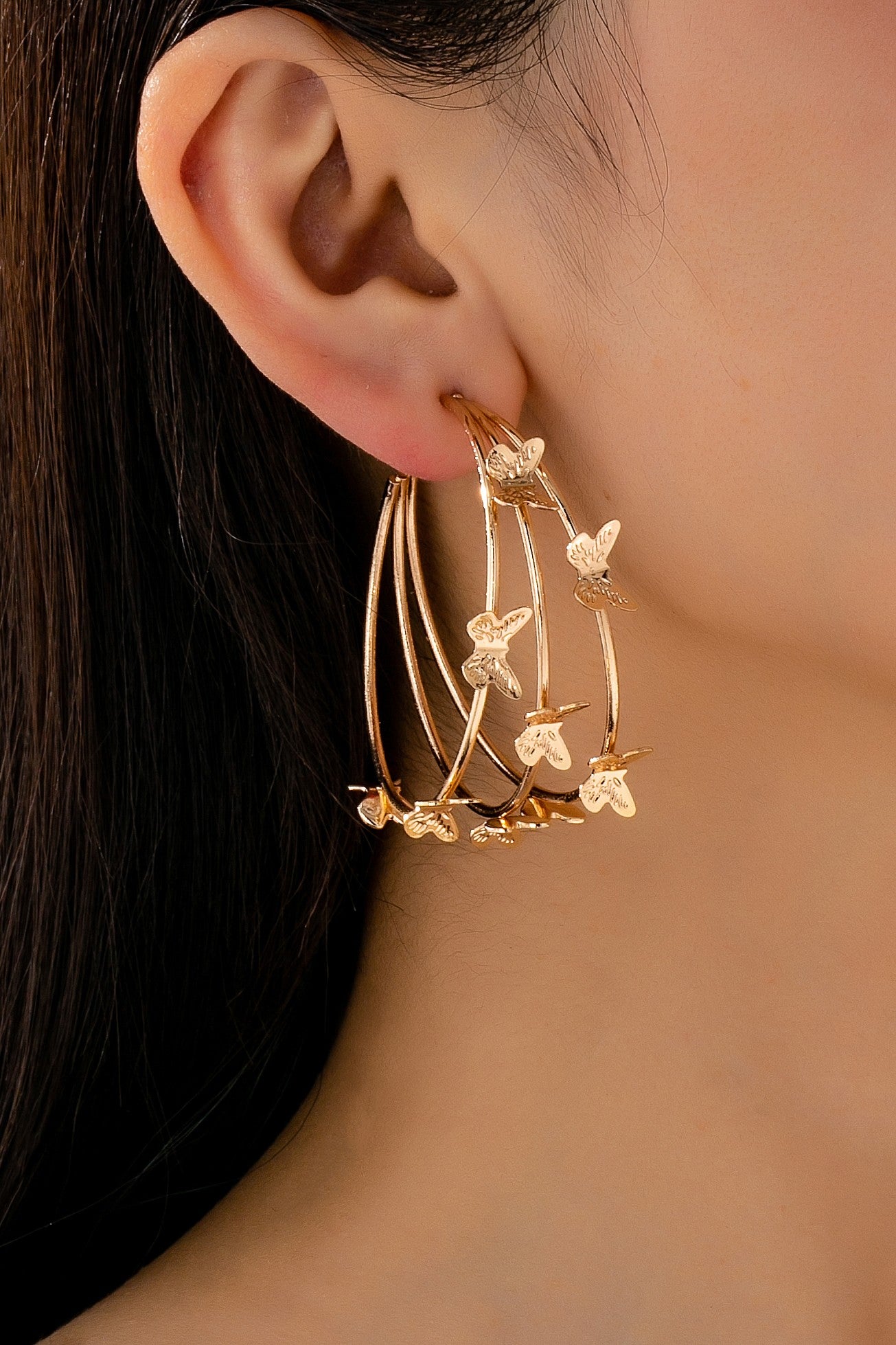 Gold-Tone Triple Butterfly Hoop Earrings | 80E61577