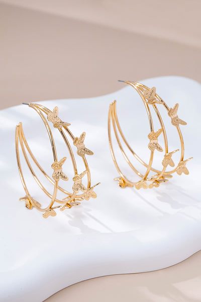 Gold-Tone Triple Butterfly Hoop Earrings | 80E61577
