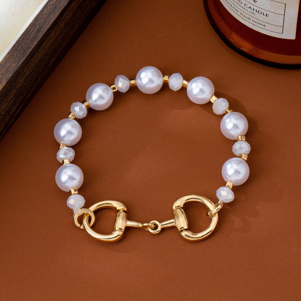 Horsebit Pearl & Faceted Bead Stretch Bracelet | 80B1957