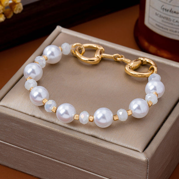 Horsebit Pearl & Faceted Bead Stretch Bracelet | 80B1957