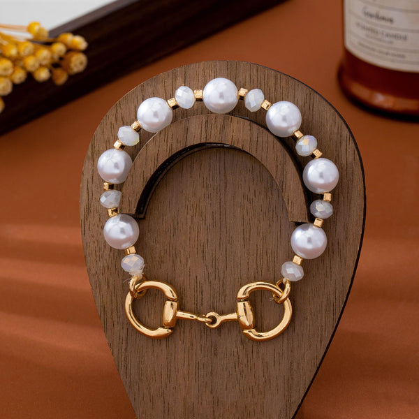 Horsebit Pearl & Faceted Bead Stretch Bracelet | 80B1957