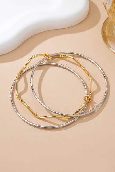 Mixed metal wavy and smooth bangle duo Bracelet | 80B1609