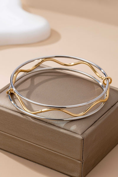 Mixed metal wavy and smooth bangle duo Bracelet | 80B1609
