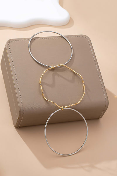 Mixed metal wavy and smooth bangle duo Bracelet | 80B1609