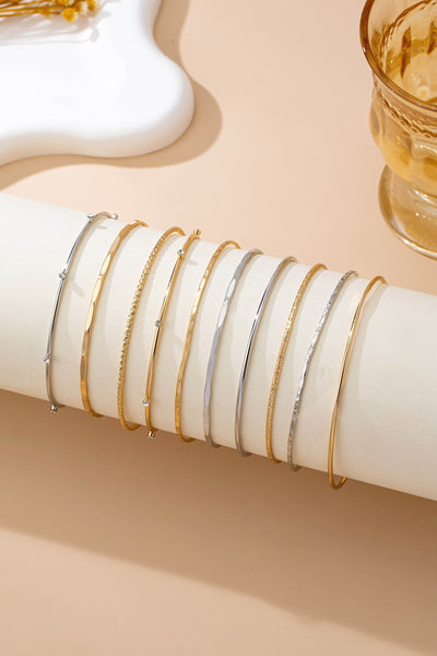 Gold Silver Rhinestone Textured Multi Bangle Set | 80B1612