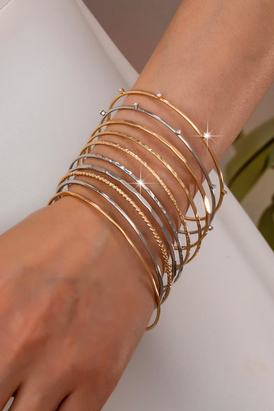 Gold Silver Rhinestone Textured Multi Bangle Set | 80B1612