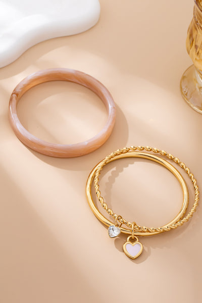 Gold and Acrylic Heart Charm Multi Bangle Set | 80B1611
