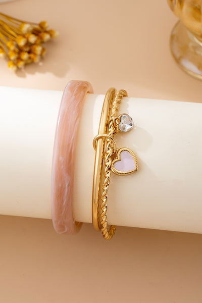 Gold and Acrylic Heart Charm Multi Bangle Set | 80B1611
