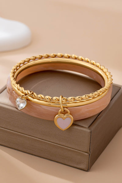 Gold and Acrylic Heart Charm Multi Bangle Set | 80B1611