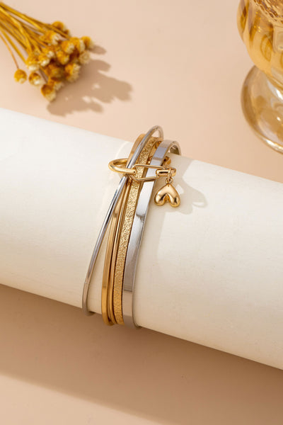 Gold Silver Heart Linked Multi Bangle Set Bracelet | 80B1591