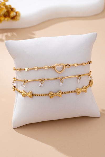Crystal Drop Heart Bow Charm Multilayer Bracelet | 80B1594
