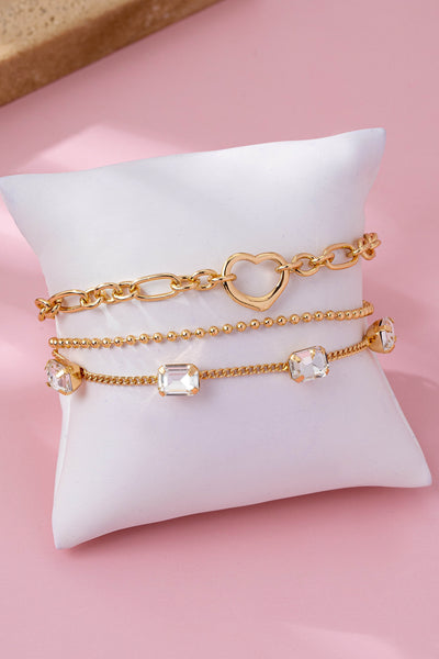 Rectangle Stone Heart CHarm Multi Layer Bracelet | 80B1595