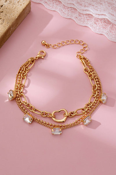 Rectangle Stone Heart CHarm Multi Layer Bracelet | 80B1595