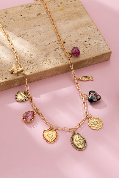 Heart Cloisonne Multi Charm Necklace | 80N92777