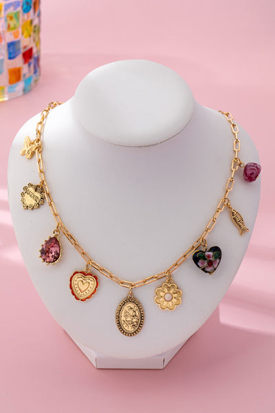 Heart Cloisonne Multi Charm Necklace | 80N92777