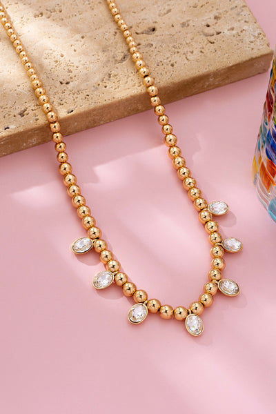 Oval Stone Beaded Ball Chain necklace | 80N92776
