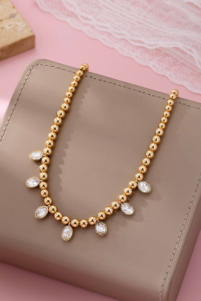 Oval Stone Beaded Ball Chain necklace | 80N92776
