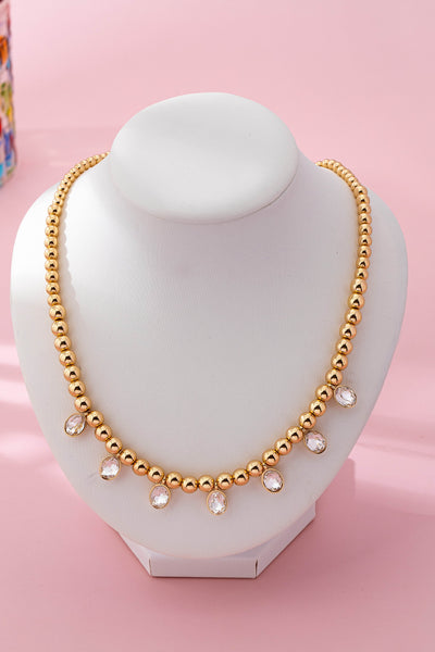 Oval Stone Beaded Ball Chain necklace | 80N92776