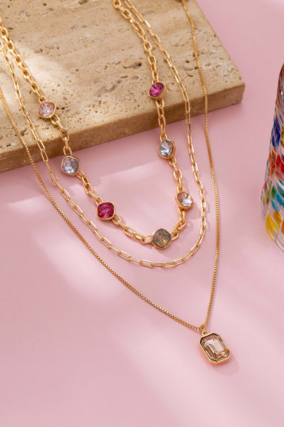 Oval Stone Beaded Ball Multi Layer Chain necklace | 80N92766