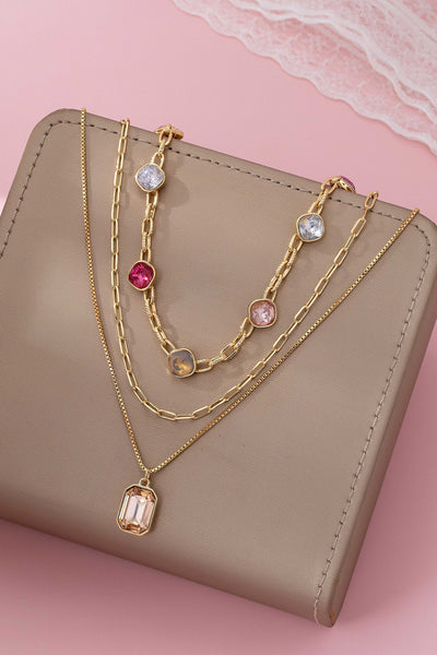 Oval Stone Beaded Ball Multi Layer Chain necklace | 80N92766