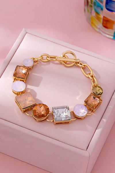 Pastel Multi-Crystal Gold Link Toggle Bracelet | 80B1585