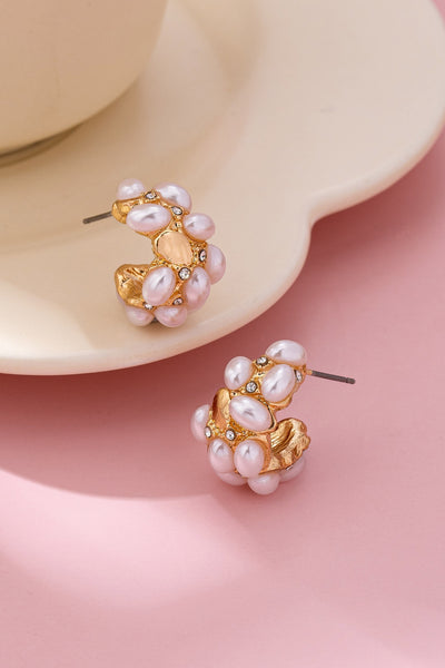 Pearl Cluster Half-Hoop Stud Earrings | 80E61733