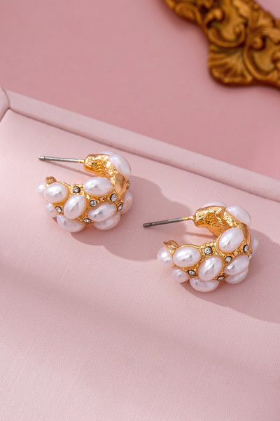 Pearl Cluster Half-Hoop Stud Earrings | 80E61733