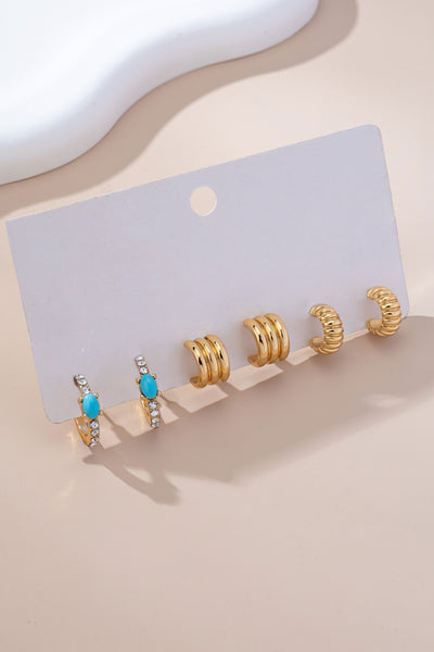 Turquoise Enamel Hoop Trio Earring Set | 80E61666