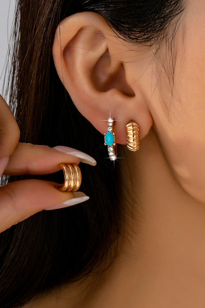 Turquoise Enamel Hoop Trio Earring Set | 80E61666