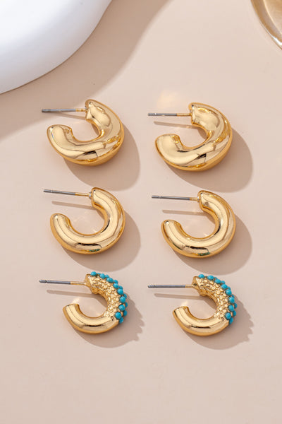 Turquoise Enamel Hoop Trio Earring Set | 80E61664
