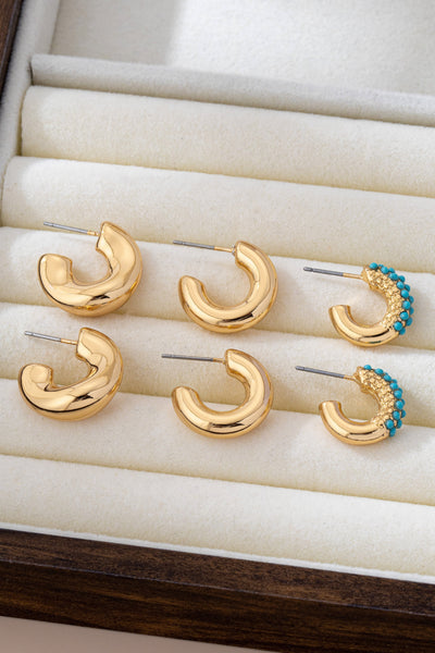 Turquoise Enamel Hoop Trio Earring Set | 80E61664