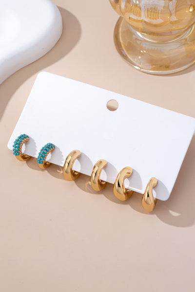 Turquoise Enamel Hoop Trio Earring Set | 80E61664