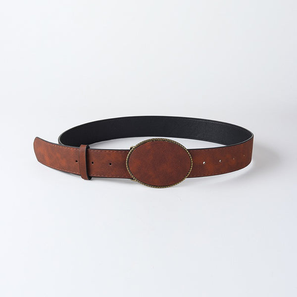 Western Oval Buckle Faux Leather & Leopard Belt | 40BT660