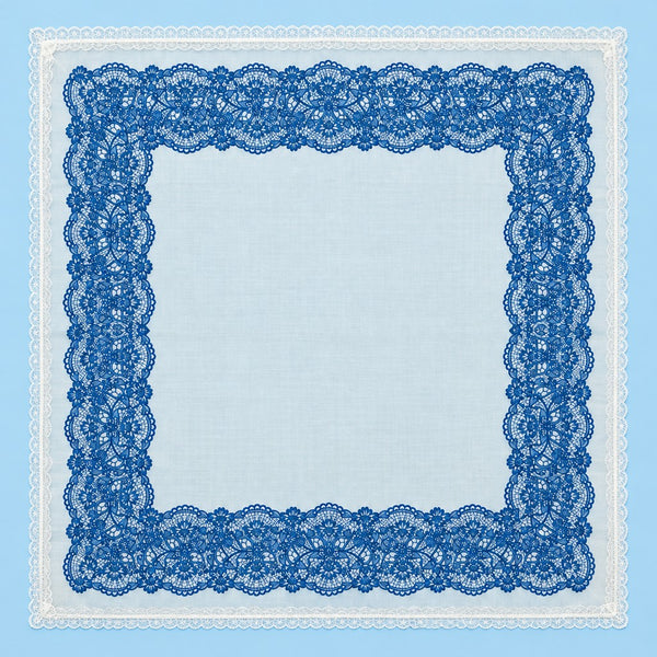 Lace Border Blue Lace-Print Square Scarf | 40SC763