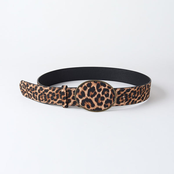 Western Oval Buckle Faux Leather & Leopard Belt | 40BT660