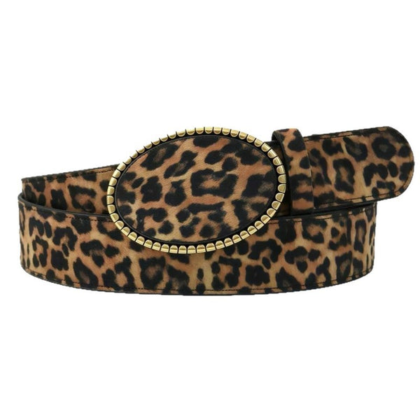 Western Oval Buckle Faux Leather & Leopard Belt | 40BT660