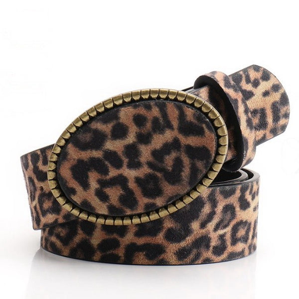 Western Oval Buckle Faux Leather & Leopard Belt | 40BT660