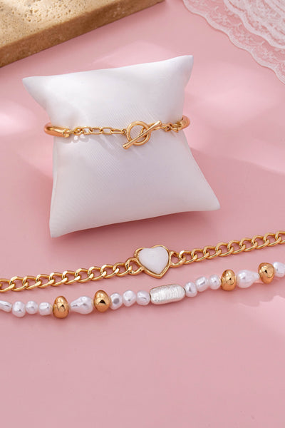 Rectangle Stone Heart CHarm Multi Layer Bracelet | 80B1619