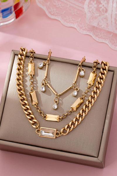 Gold Multi-Chain Crystal Drop Layered Bracelet | 80B1626