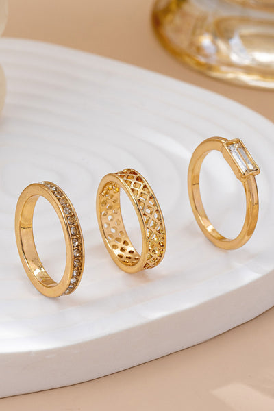 Gold Textured & Crystal Stacking Ring Trio | 80R154