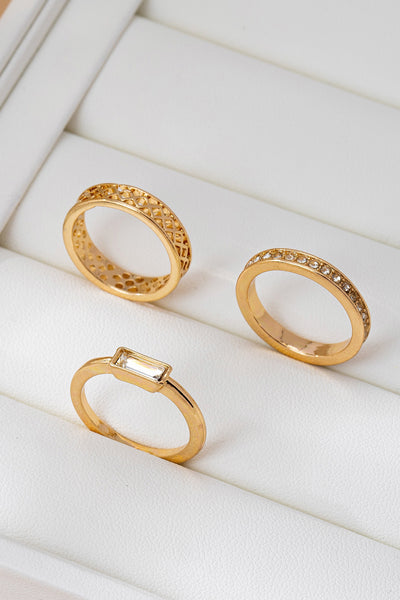 Gold Textured & Crystal Stacking Ring Trio | 80R154