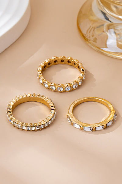 Gold-Tone Triple Crystal Stacking Ring Set | 80R176