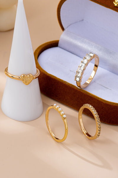 Gold-Tone Mixed Crystal & Pearl Stacking Ring Set | 80R177