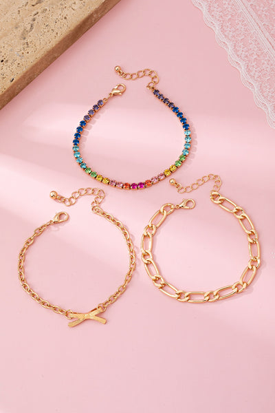 Multi Rainbow Crystals & Mixed Chains Bracelet | 80B1646