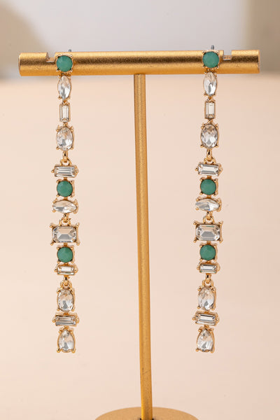 Turquoise & Clear Crystal Linear Drop Earrings | 80E61862