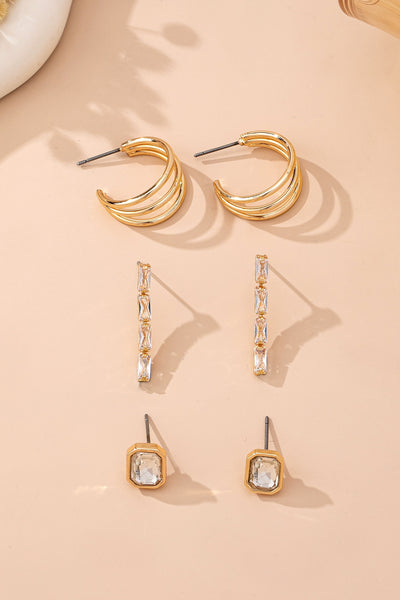 Emerald-Cut Crystal Baguette Linear & Hoop Huggies | 80E61879