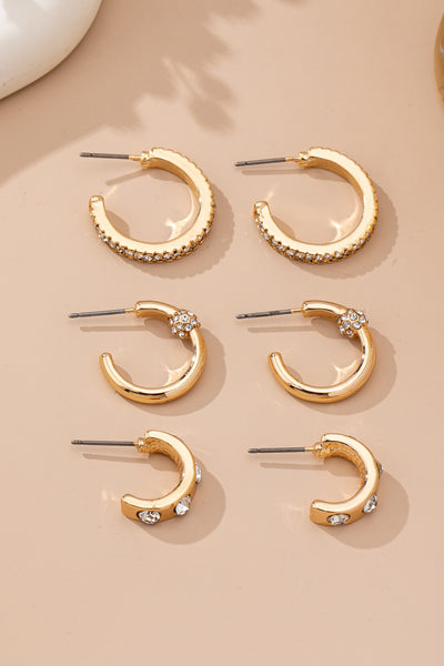 Gold-Tone Crystal Huggie Hoop Earring Set | 80E61880